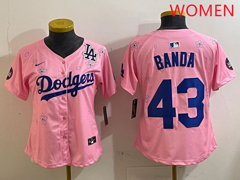 Women Los Angeles Dodgers #43 Banda Pink White Blue Sakura Edition 2025 Nike MLB Jersey style 9